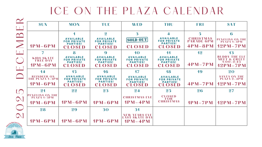 December 2025 Ice on the Plaza event calendar